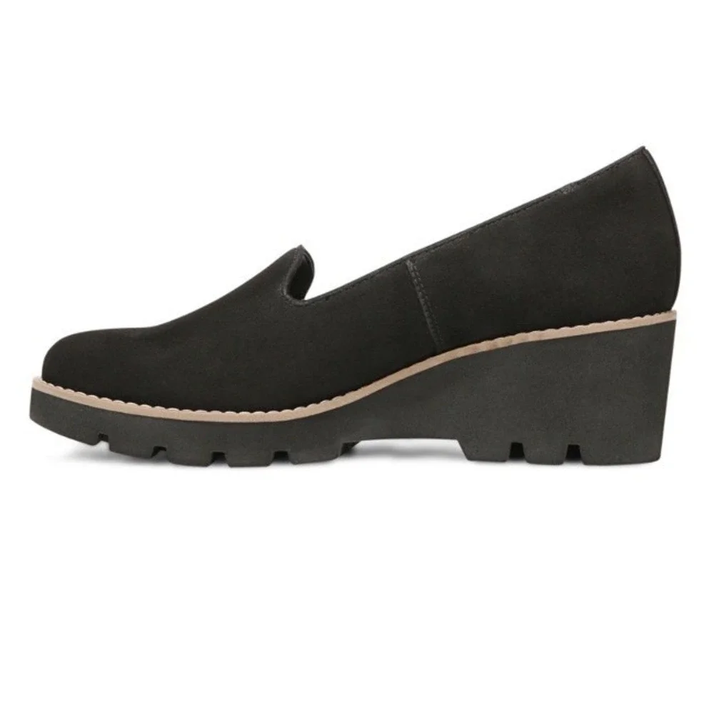 Vionic‎ Willa Black Suede Leather Wedge Womens 7.5 Medium Shoes Arch Support New